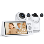Bonoch Baby Monitor 2 Cameras, 5.5" 1080P FHD Baby Camera Monitor, Split Screen Baby Monitor No WiFi, Local Storage Playback, 7800mAh Battery, Motion&Sound Detect, Remote PTZ, Addi