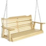 Outsunny 2-Seater Wood Porch Swing, Patio Swing Bench with Adjustable Hanging Chains for Deck, Patio, Garden, Backyard, Natural Wood