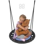Qaba Saucer Tree Swing Set for Kids, 24 inch Round Flying Swing Seat with Adjustable Hanging Ropes, 154 lbs Weight Capacity Children Net Swing for Outdoor, Backyard, Blue