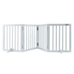 VEVOR Freestanding Pet Barrier, 24" Height x 80.3" Width, 4-Panel Folding Dog Gate for Various Openings, Expandable and Quiet Foot-Supported Indoor Dog Fence, White