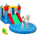 Qaba 13.6 x 6.7FT Bouncy Castle for Kids, 4 in 1 Inflatable Bounce House with Water Slide, Basketball Hoop, Ball Pit, Blower, Carry Bag, Indoor & Outdoor Bouncer for Ages 3-8