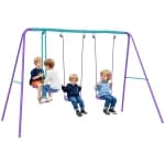 Outsunny 3 in 1 Metal Swing Set with Double Swings, Glider, Kids Swing Set for Backyard, Outdoor, Playground, Purple