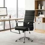 U-HOMY Executive Office Chair - Ergonomic High-Back Leather Desk Chair w Adjustable Height, 360° Swivel & Wheels, Suit for Home Office & Conference Room (Black/Silver Frame)