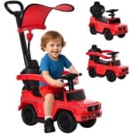 Aosom Mercedes-Benz G350 Licensed Push Car, 3-in-1 Toddler Car Stroller Sliding Car, Baby Walker Foot to Floor Slider with Horn, Steering, Foot Rest, Seat Storage, Red