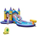 Costway nflatable Water Slide, 2 in 1 Castle Bounce House Water Slide with Ball Pit & Splash Pool for Kids Outdoor Fun