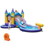 Costway nflatable Water Slide, 2 in 1 Castle Bounce House Water Slide with Ball Pit & Splash Pool for Kids Outdoor Fun