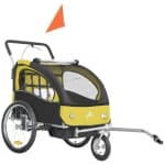 Aosom 2-Seat Bike Trailer for Kids, 2-in-1 Baby Stroller Bicycle Trailer 88 lbs Load with 5-Point Harness, Rubber Wheels, Storage, Safety Flag, Reflectors, Foldable Frame, Yellow
