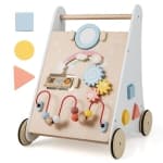 Gymax Wooden Baby Walker Baby Activity Center with Mirror Shape Sorter for 1+ Year Old