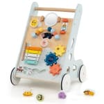 Gymax Wooden Baby Walker Push & Pull Learning Activity Center w/ Wheels Push Toy Green