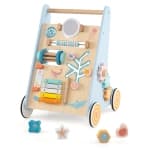 Gymax Wooden Baby Walker Sit to Stand Walker w/ Wheels Push & Pull Learning Activity Center Blue