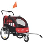 Aosom 2-Seat Bike Trailer for Kids, 2-in-1 Baby Stroller Bicycle Trailer 88 lbs Load with 5-Point Harness, Rubber Wheels, Storage, Safety Flag, Reflectors, Foldable Frame, Red