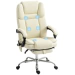 Vinsetto Massage Office Chair with 6-Point Vibration and Footrest, Reclining PU Leather Executive Office Chair with High Back and Adjustable Height, White