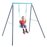 Gymax Toddler Swing Heavy Duty Metal Swing Set w/ A Frame Adjustable Ropes