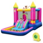 Costway 4-in-1 Kids Princess-themed Bouncer with Slide Basketball Hoop With 480W Blower