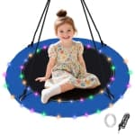 Costway 40" Saucer Tree Swing 660 LBS for Kids Adults Outdoor with LED Lights Rainbow Color/Blue