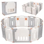14-Panel Foldable Baby Playpen, Kids Activity Center Playard Baby Gates Infant Safety Fence