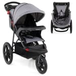 Babyjoy Jogging Stroller Foldable Jogger with Adjustable Canopy Detachable Tray Cup Holders Black/Gray