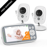 Baby Monitor No Wi-Fi, 4” 3X Zoom Display, IPS 720p Wireless (Moniteur Bébé), Easy to Use and Set Up, VOX Sound Detection(Single Baby Monitor with Two Cameras)