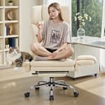 CoolHut Ergonomic Big and Tall Office Leather Chair with Expandable Arms, Reclining High Back Cross Legged Desk Chair with Footrest and Lumbar Support Wide Seat for Gaming and Pets