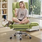 CoolHut Ergonomic Big and Tall Office Leather Chair with Expandable Arms, Reclining High Back Cross Legged Desk Chair with Footrest and Lumbar Support Wide Seat for Gaming and Pets