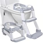 2-in-1 Foldable Baby Potty Seat & Training Toilet, 5 Height Adjustable Toddler Toilet Seat with Anti-Slip Step Stool and Soft Padded Cushion