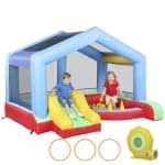 Qaba Bouncy Castle for Kids, Inflatable Bounce House with Slide, Ball Pit and Ring Toss Game, Jumping Castle with Sunshade and Blower for Indoor Outdoor Backyard Party Fun