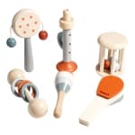 Baby's hand-held rattle, musical instrument, early childhood education, soothing crib mobile, wooden toy