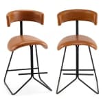 Gymax Modern Counter Height Stools Set of 2 w/Curved Padded Back & Seat Metal Legs