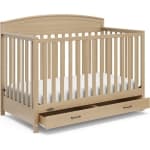 5-in-1 Convertible Crib with Drawer (Driftwood) - GREENGUARD Gold Certified, Undercrib Storage Drawer, Converts to Toddler Bed, Daybed, and Full-Size Bed
