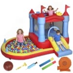 Qaba Bouncy Castle for Kids, 11.2x8.4FT Inflatable Bounce House with Slide, Pool/Ball Pit, Basketball Hoop, Jumping Castle with Basketball, Water Blaster, Blower for Indoor Outdoor