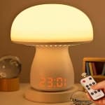 Mushroom Night Light with Clock, Remote & Timer, USB Rechargeable, 3 Color Dimmable Bedside Lamp for Baby Kids Bedroom