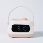 Light pink smart alarm clock, suitable for moms and babies; portable night light and rechargeable LED light for kids and students.