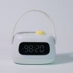 Light gray smart alarm clock, suitable for moms and babies; portable night light and rechargeable LED light for kids and students.