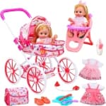 Baby Doll Set Toy with Stroller for Girls, Play Baby Doll Care Toy with High Chair, Clothes and Accessories for Kids, Toddlers