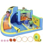 Qaba 8 in 1 Bouncy Castle for Kids, Inflatable Bounce House with Slide, Splash Pool, Climbing Wall, Basketball Hoop, Balls, Ring Toss, Water Cannon, Blower for Indoor Outdoor