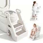Foldable Potty Training Toilet Seat, 2 in 1 Toddler Toilet Seat and Step Stool Ladder, Adjustable Height, Non-Slip Step and Splash Guard Design