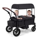 Costway Foldable Wagon Stroller for 2 Kids, Double Seater Toddler Stroller with Canopy Gray/Black