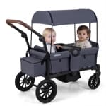 Costway Foldable Wagon Stroller for 2 Kids, Double Seater Toddler Stroller with Canopy Gray/Black