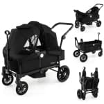 Babyjoy Wagon Stroller for 2 Kids Push Pull Double Stroller with Adjustable Handle Black/Gray