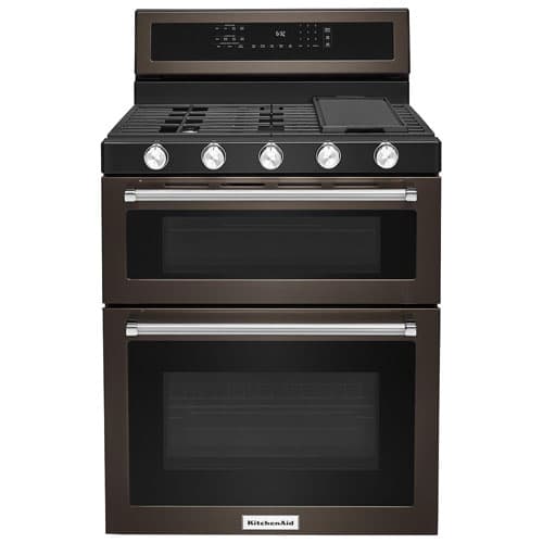 KitchenAid 30" 6.0 Cu. Ft. Double Oven 5-Burner Freestanding Gas Range (KFGD500EBS) - Black Stainless
