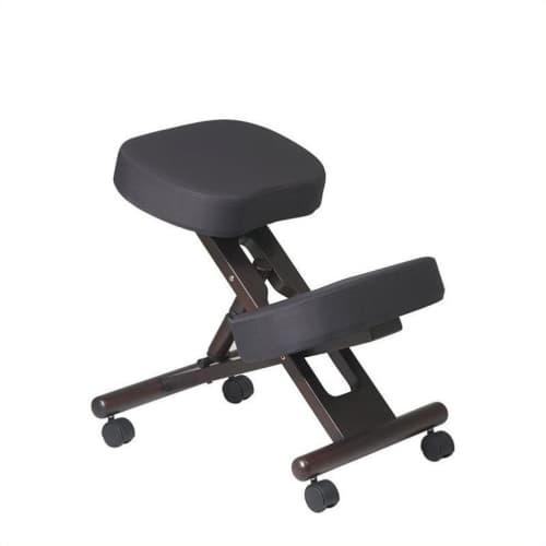 Ergonomically Wood Black Fabric Knee Office Chair in Espresso