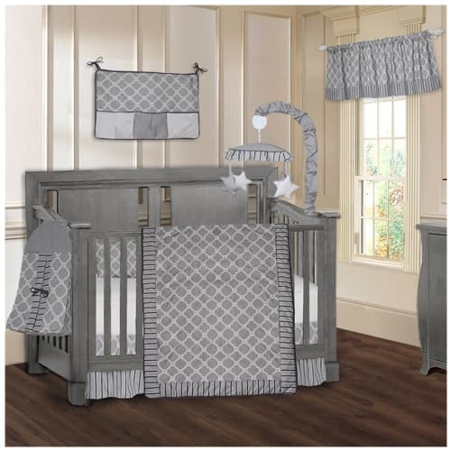 BabyFad Quatrefoil Clover Grey 9 Piece Baby Crib Bedding