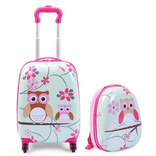 Costway 2PC 12'' 16'' Kids Luggage Set Suitcase Backpack School Travel Trolley ABS