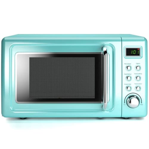 Costway 0.7Cu.ft Retro Countertop Microwave Oven 700W LED Display Glass Turntable