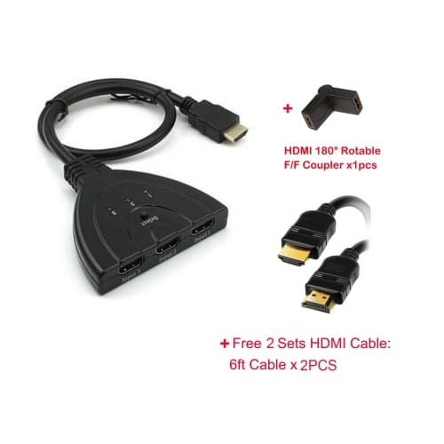 HYFAI 3-Port HDMI Switcher Gold Plated Auto Switch Selector Support Full HD 3D 1080p HDCP for PS4 Xbox Bluray Apple TV Combo