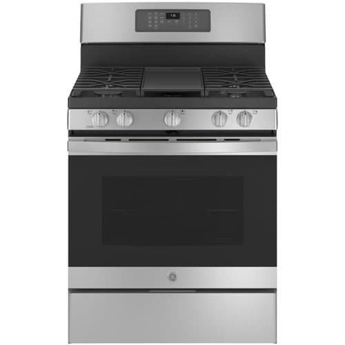 GE 30" 5.0 Cu. Ft. Fan Convection 5-Burner Freestanding Gas Air Fry Range (JCGB735SPSS) - Stainless
