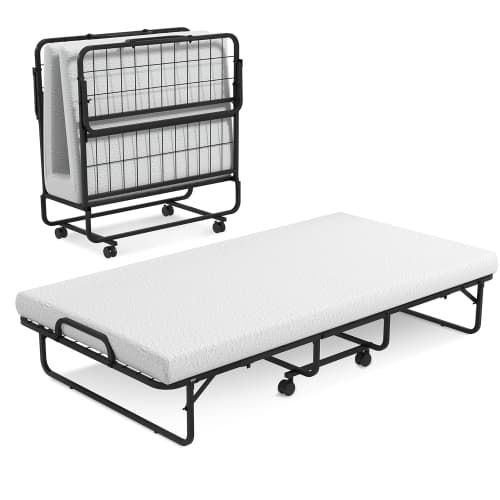 Costway Heavy Duty Foldable Bed Metal Guest Bed Daybed W/ 4 inch Mattress Memory Foam