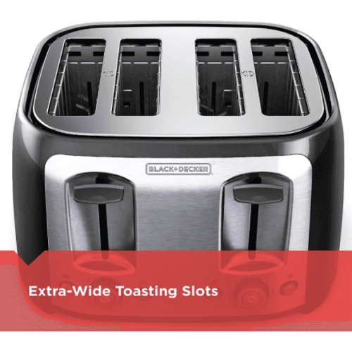 BLACK+DECKER Toaster, 4 Slice, Extra Wide Slots for Bagels and Artisan Breads, Black, TR1478BD