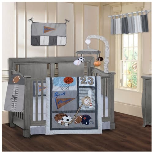 BabyFad Sports Champion Grey 9 Piece Baby Crib Bedding