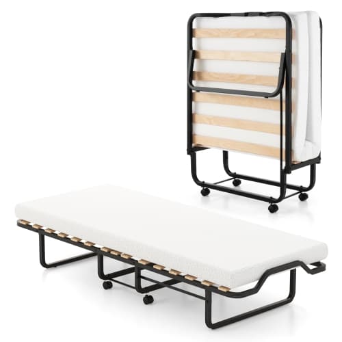 Gymax Folding Bed w/ Mattress Roll Away Guest Bed for Adult Space-Saving Fold-Up Bed for Easy Storage